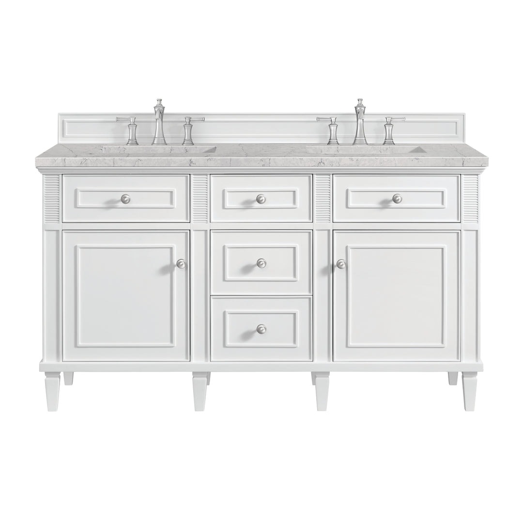 Lorelai 60" Double Vanity, Bright White w/ 3 CM Eternal Jasmine Pearl Silestone Top