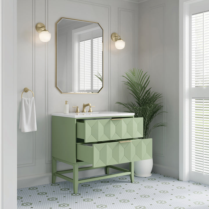 Emmeline 36" Single Vanity, Pistachio w/ 3 CM White Zeus Top