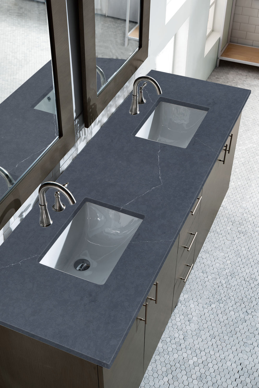 Metropolitan 72" Double Vanity, Silver Oak w/ 3 CM Charcoal Soapstone Silestone Top