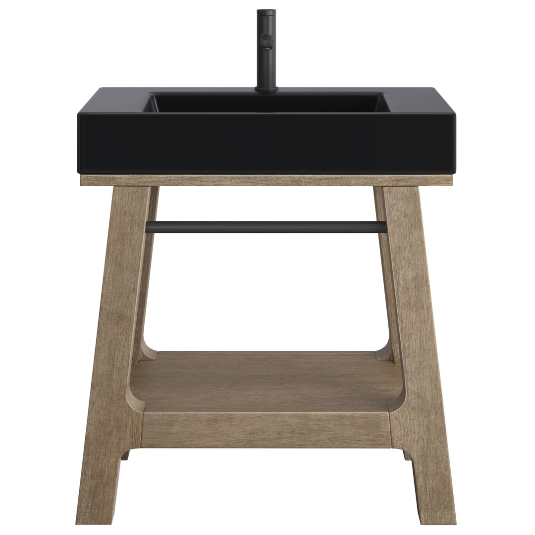 Auburn 31.5" Single Sink Console, Weathered Timber w/ Black Matte Mineral Composite Stone Top