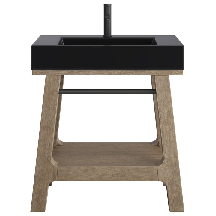 Auburn 31.5" Single Sink Console, Weathered Timber w/ Black Matte Mineral Composite Stone Top