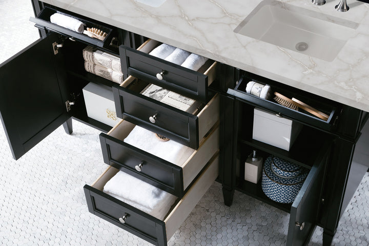 Brittany 60" Double Vanity, Black Onyx w/ 3 CM Victorian Silver Silestone Top