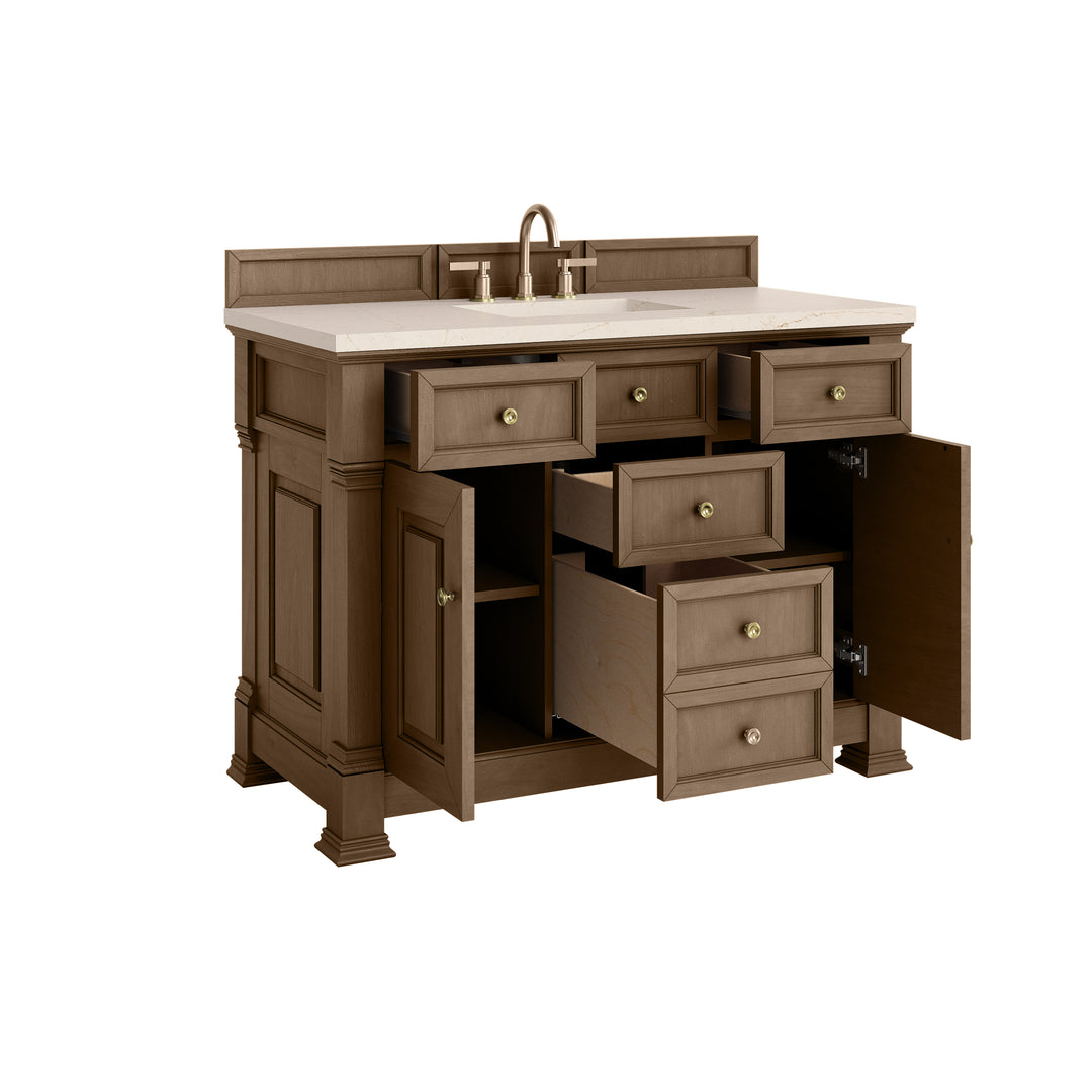 Brookfield 48" Single Vanity, Pecan w/ 3 CM Eternal Marfil Silestone® Top