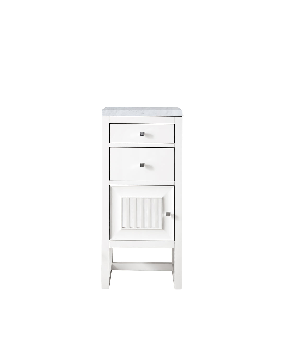 Athens 15" Base Cabinet w/ Drawers and Left Door, Glossy White w/ 3 CM Carrara Marble Top