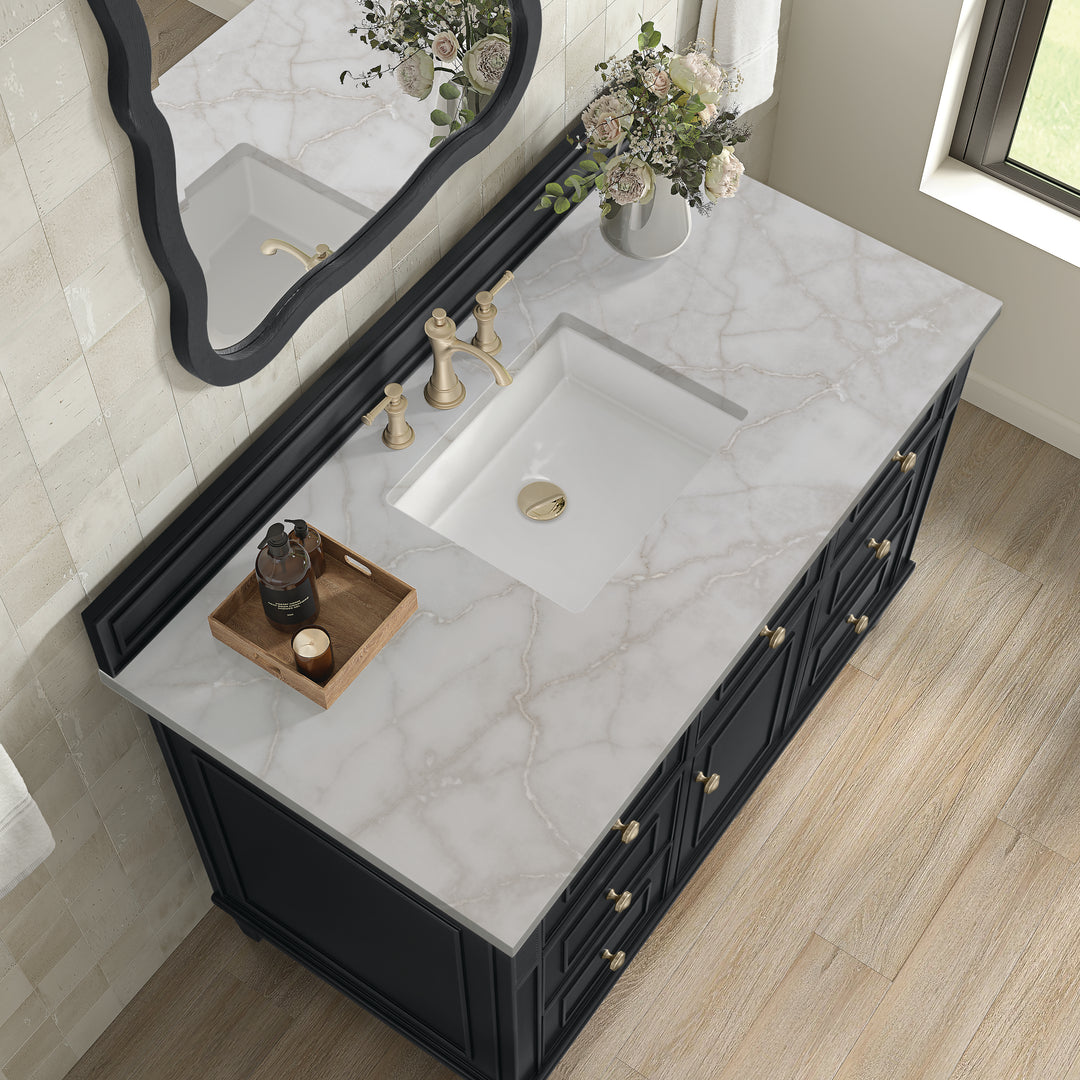 Lorelai 48" Single Vanity, Black Onyx w/ 3 CM Victorian Silver Silestone Top w/FreePower Wireless Charger