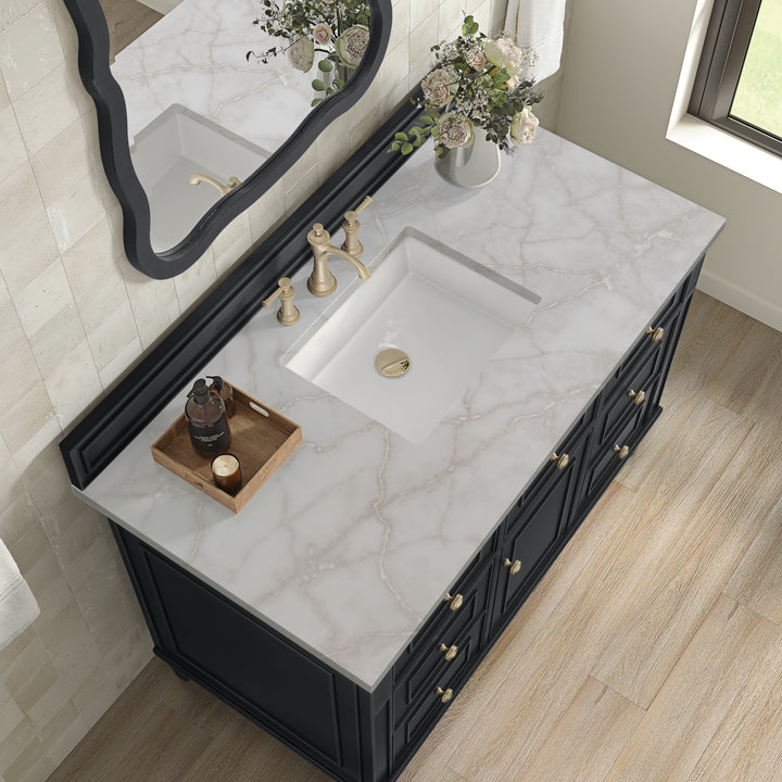 Lorelai 48" Single Vanity, Black Onyx w/ 3 CM Victorian Silver Silestone Top w/FreePower Wireless Charger