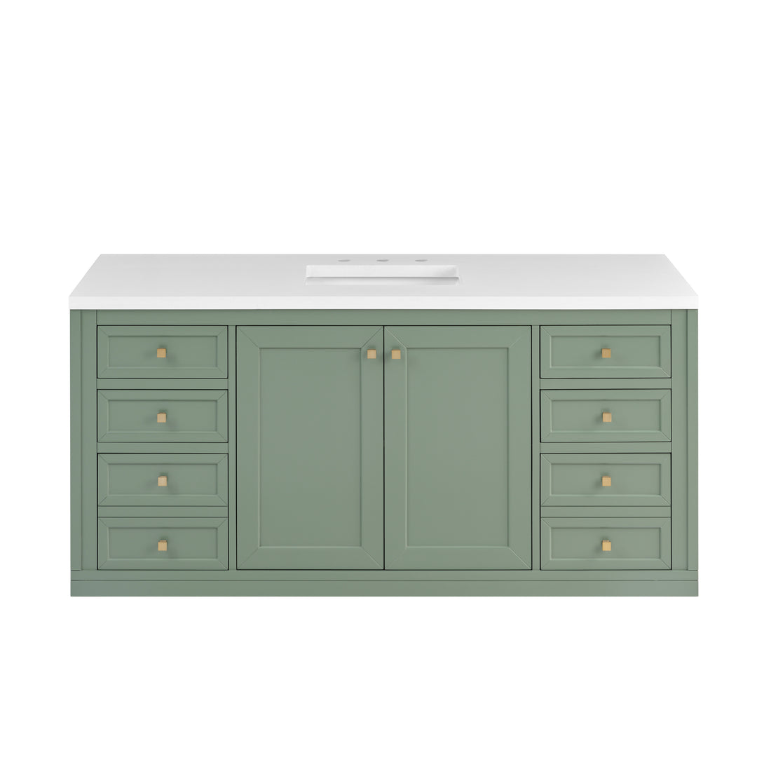 Chicago 60" Single Vanity, Smokey Celadon, w/ 3 CM White Zeus Silestone® Top