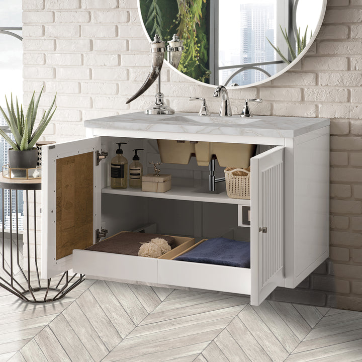 Athens 36" Single Vanity, Glossy White w/ 3 CM Victorian Silver Silestone Top