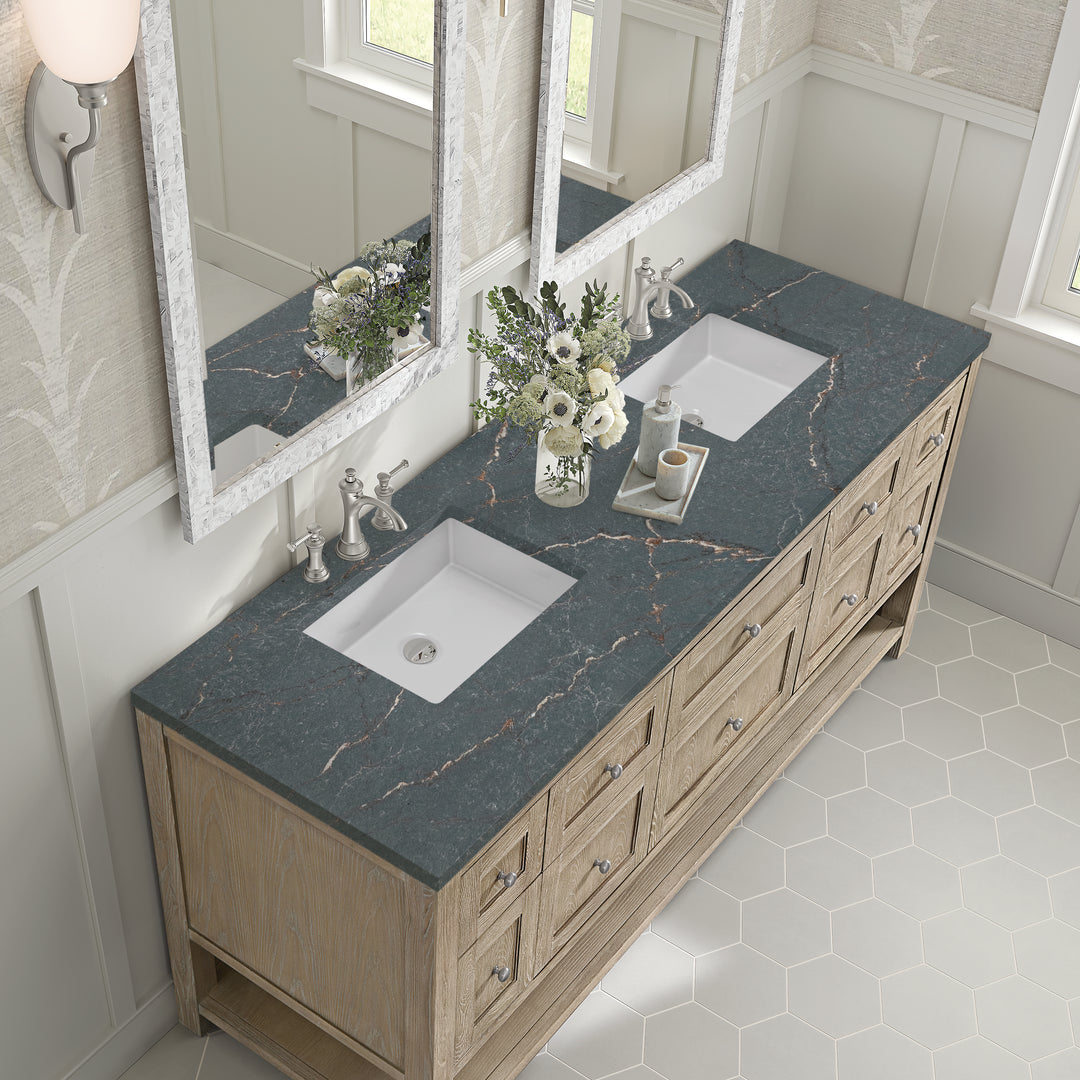 Breckenridge 72" Double Vanity, Whitewashed Oak w/ 3 CM Parisien Bleu Silestone Top