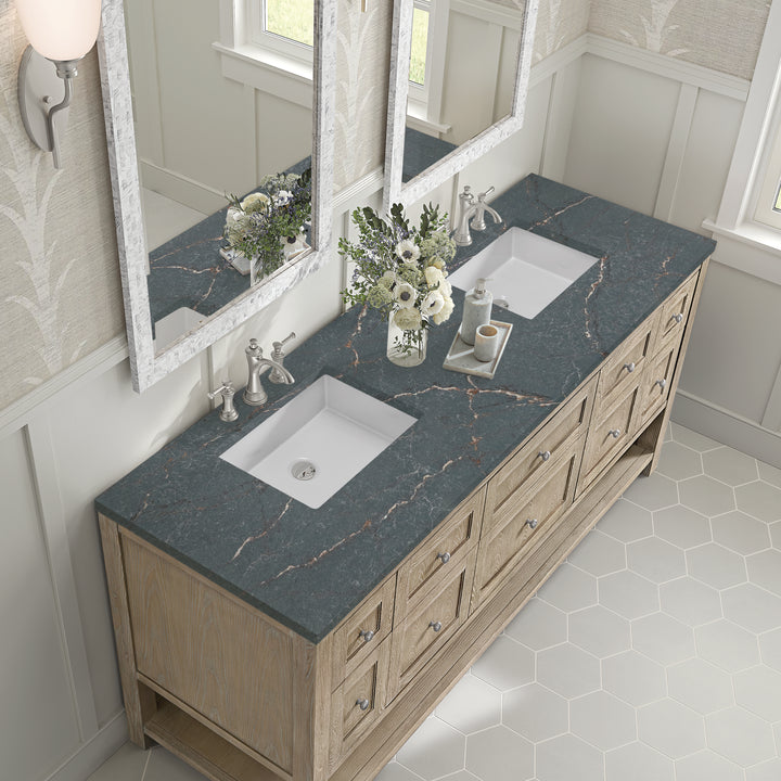 Breckenridge 72" Double Vanity, Whitewashed Oak w/ 3 CM Parisien Bleu Silestone Top