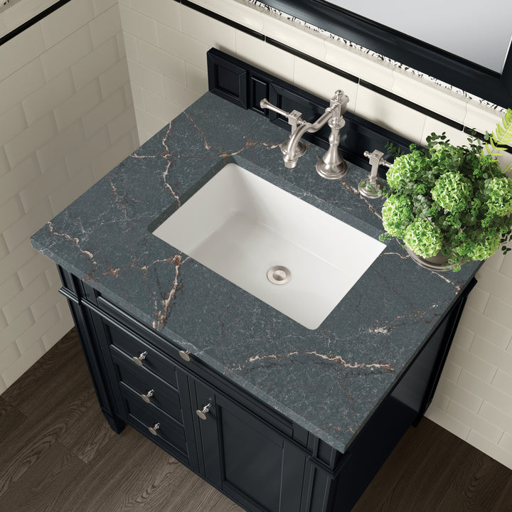 Brittany 30" Single Vanity, Black Onyx, w/ 3 CM Parisien Bleu Silestone Top