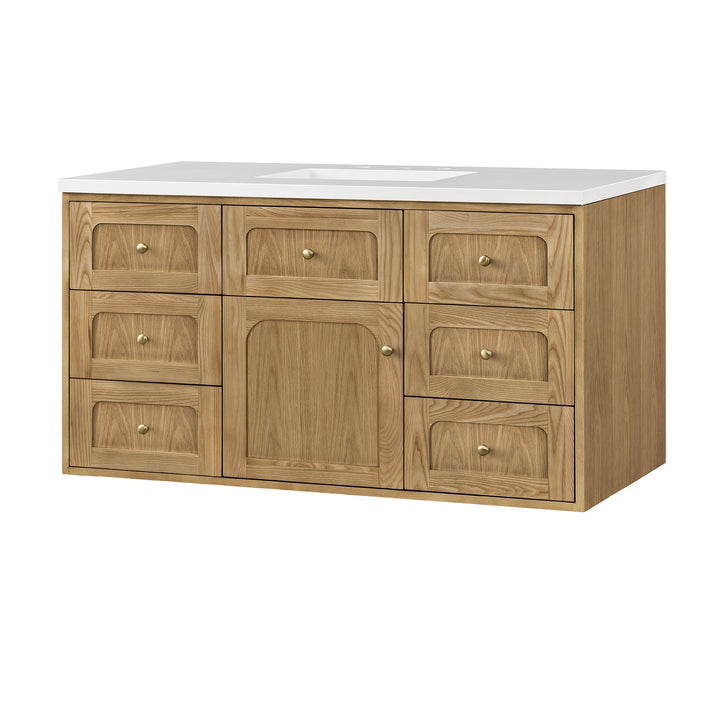 Laurent 48" Single Vanity, Light Natural Oak w/ 3 CM White Zeus Top