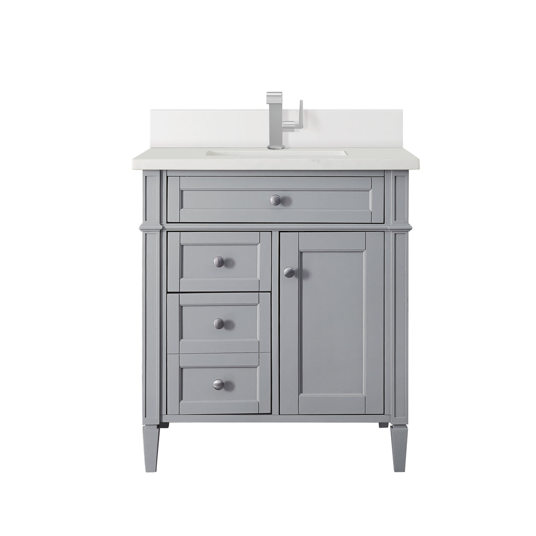 Brittany 30" Single Vanity, Urban Gray, w/ Single Hole 3 CM White Zeus Silestone Top & Backsplash