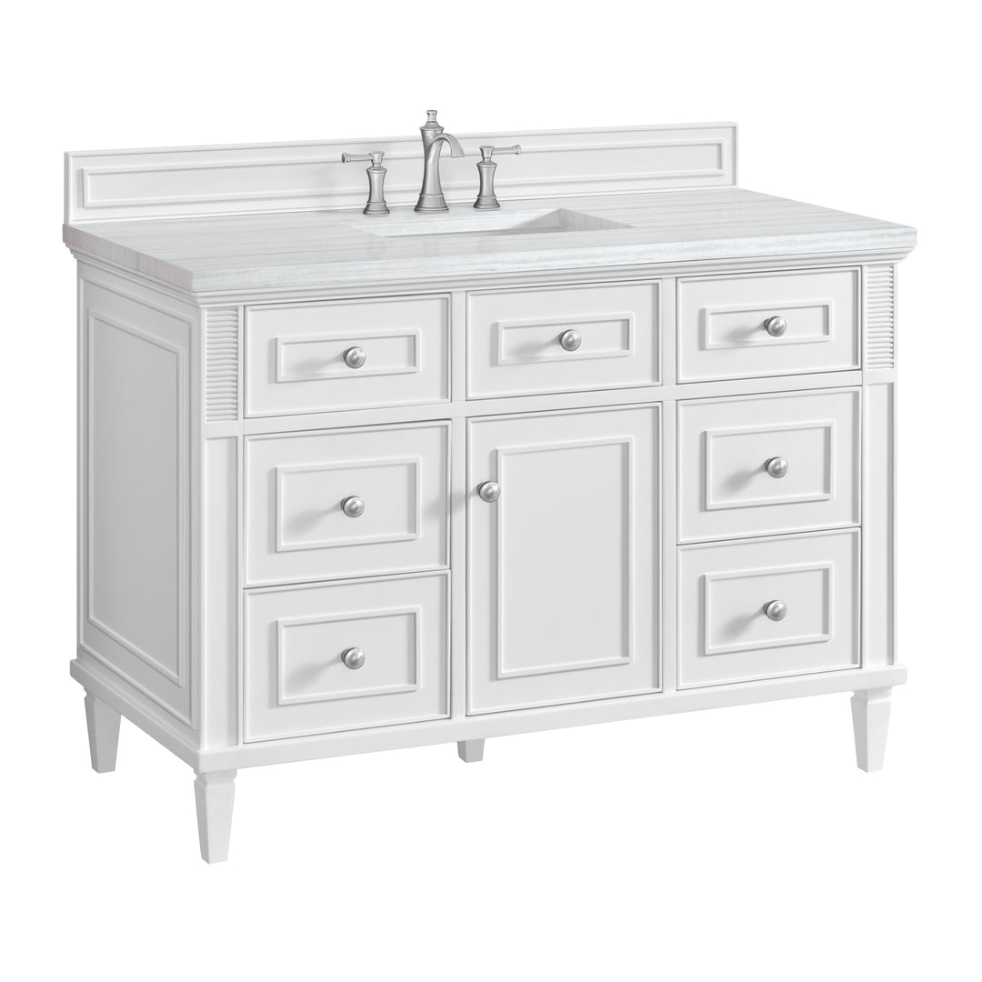Lorelai 48" Single Vanity, Bright White w/ 3 CM Arctic Fall Solid Surface Top