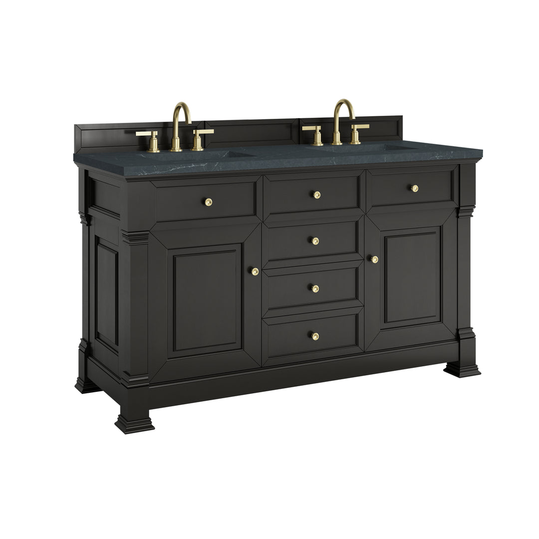 Brookfield 60" Double Vanity, Black Onyx w/3 CM Charcoal Soapstone Silestone® Top