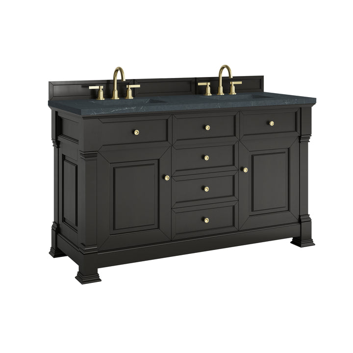 Brookfield 60" Double Vanity, Black Onyx w/3 CM Charcoal Soapstone Silestone® Top
