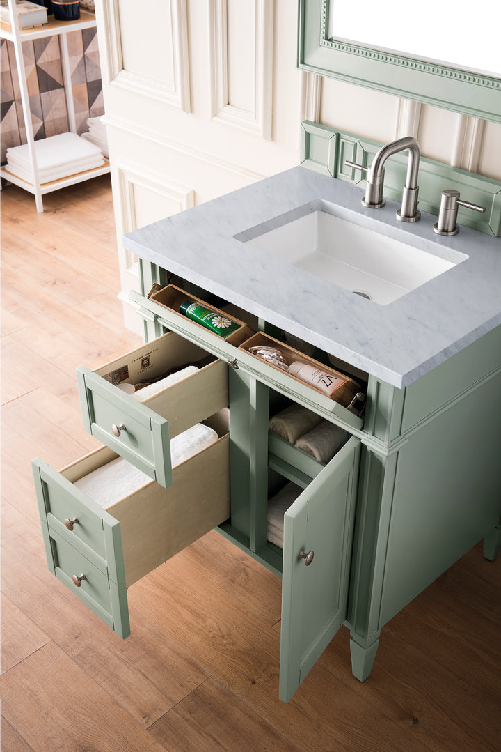 Brittany 30" Single Vanity, Sage Green w/ 3 CM Carrara Marble Top