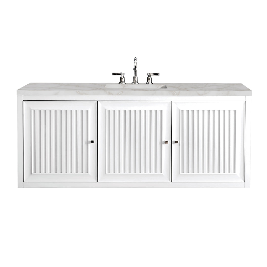 Athens 60" Single Vanity, Glossy White w/ 3 CM Victorian Silver Silestone Top