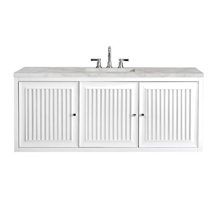 Athens 60" Single Vanity, Glossy White w/ 3 CM Victorian Silver Silestone Top
