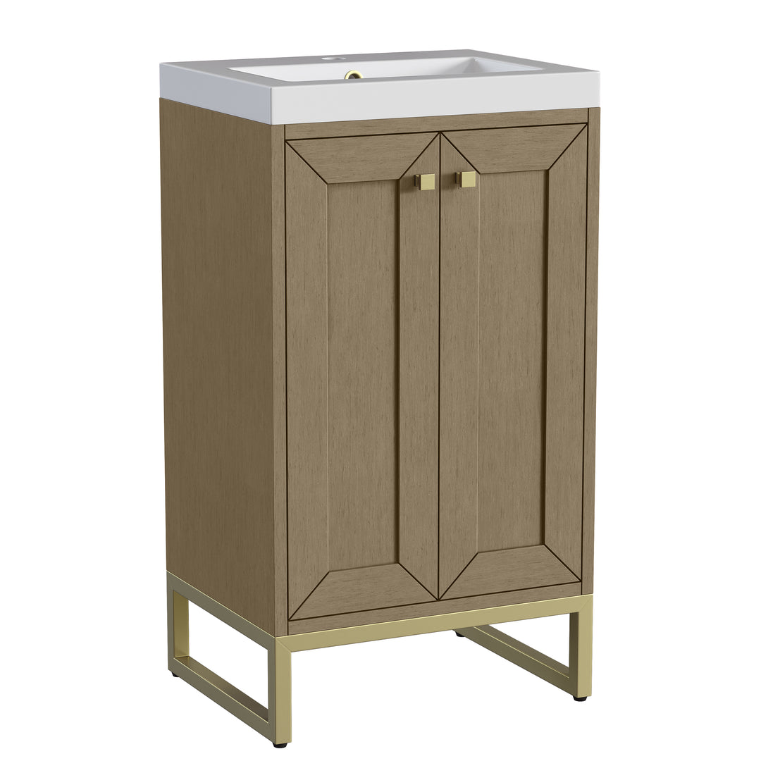 Chianti 20" Single Vanity, Walnut Whisper, Champagne Brass, w/ White Glossy Composite Stone Top