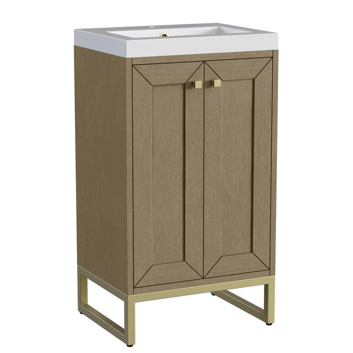 Chianti 20" Single Vanity, Walnut Whisper, Champagne Brass, w/ White Glossy Composite Stone Top