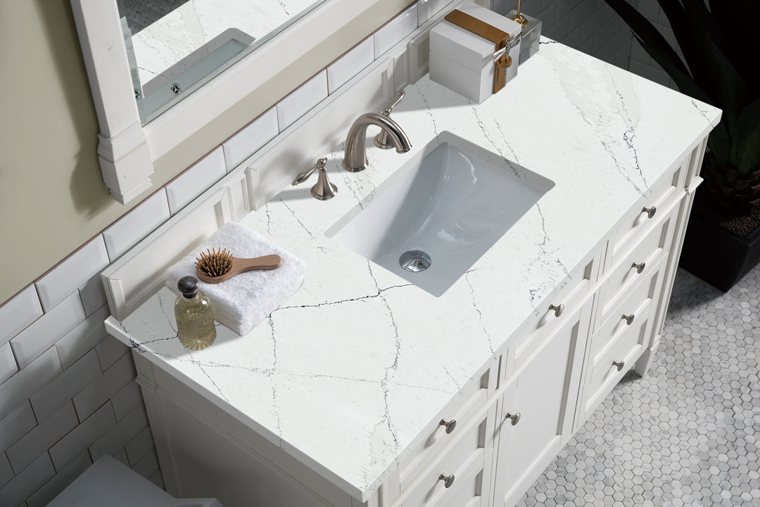 Brittany 48" Single Vanity, Bright White w/ 3 CM Ethereal Noctis Silestone Top