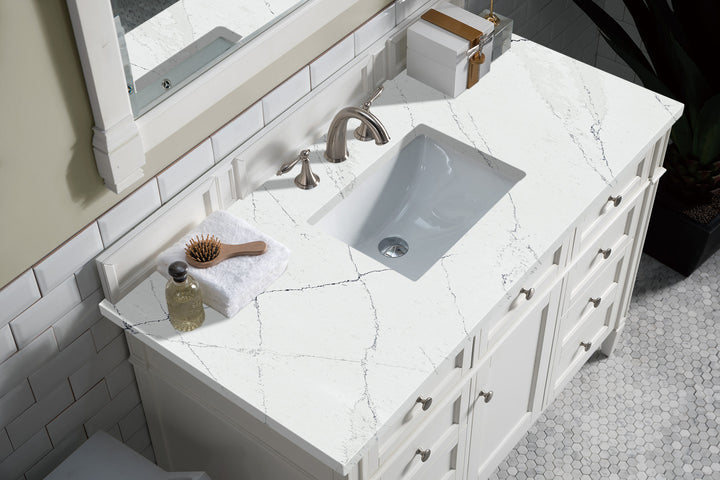 Brittany 48" Single Vanity, Bright White w/ 3 CM Ethereal Noctis Silestone Top