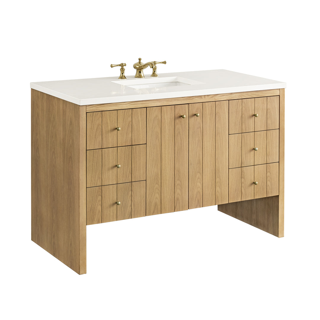 Hudson 48" Single Vanity, Light Natural Oak w/ 3 CM White Zeus Top