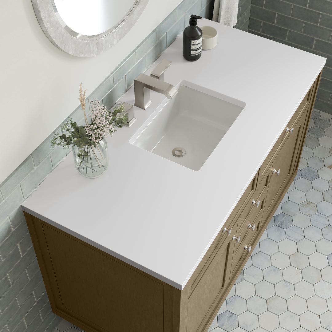 Chicago 48" Single Vanity, Walnut Whisper, w/ 3 CM White Zeus Silestone® Top