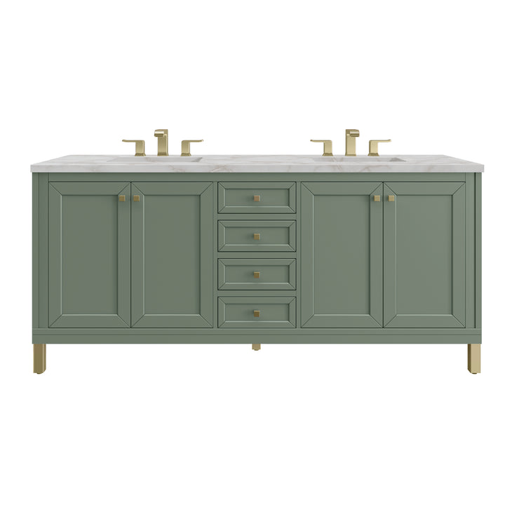 Chicago 72" Double Vanity, Smokey Celadon, w/ 3 CM Victorian Silver Silestone® Top