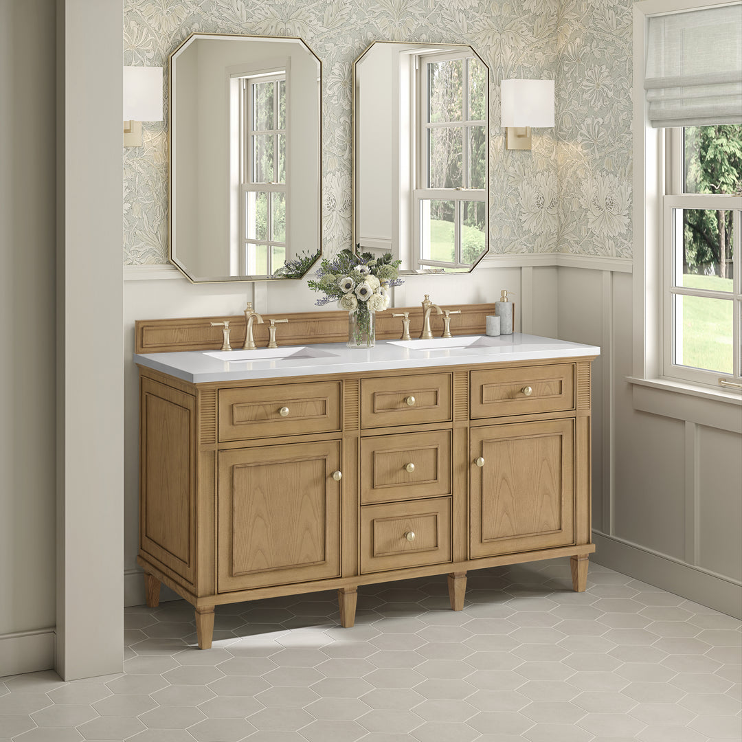 Lorelai 60" Double Vanity, Light Natural Oak w/ 3 CM White Zeus Silestone Top