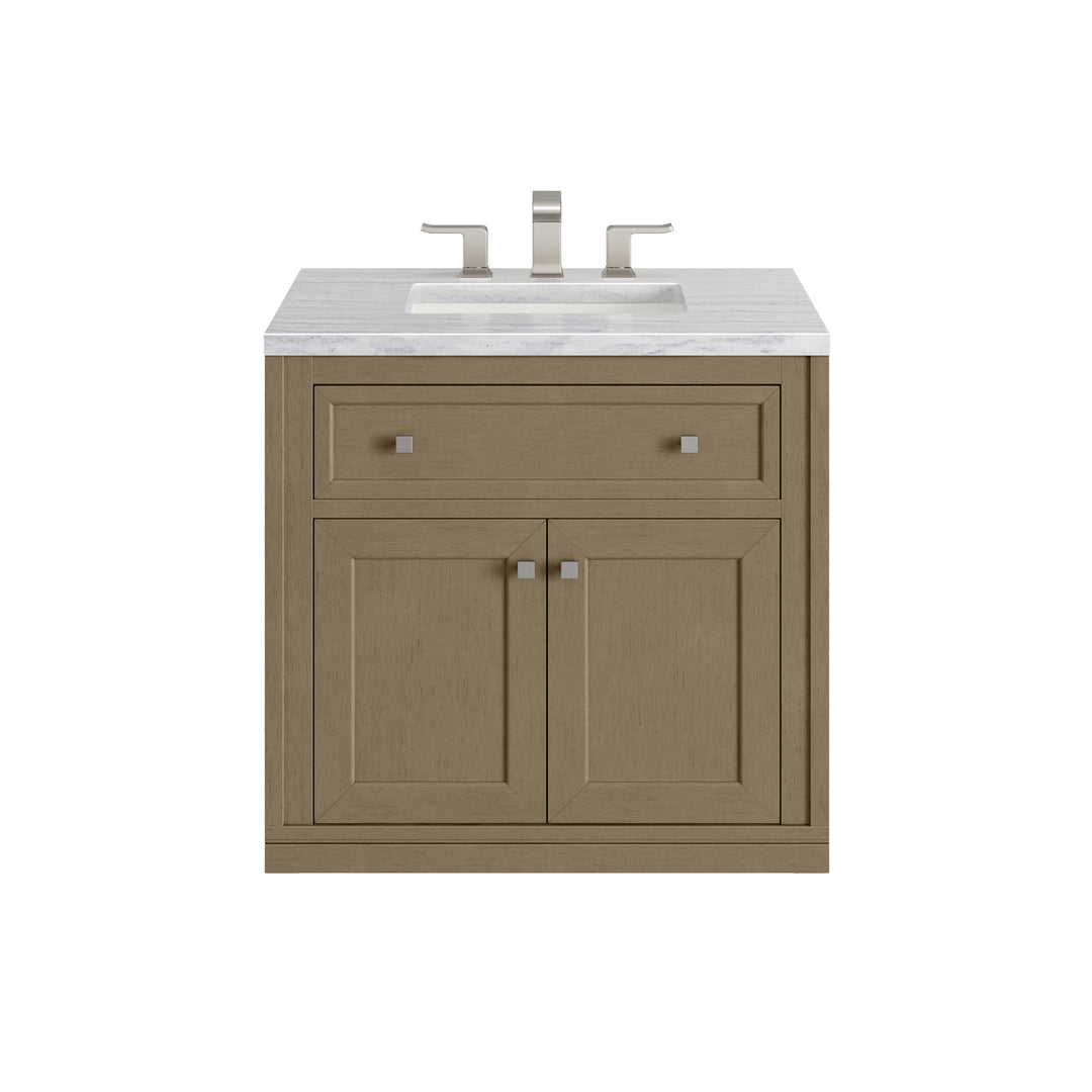 Chicago 30" Single Vanity, Walnut Whisper, w/ 3 CM Arctic Fall Solid Surface Top