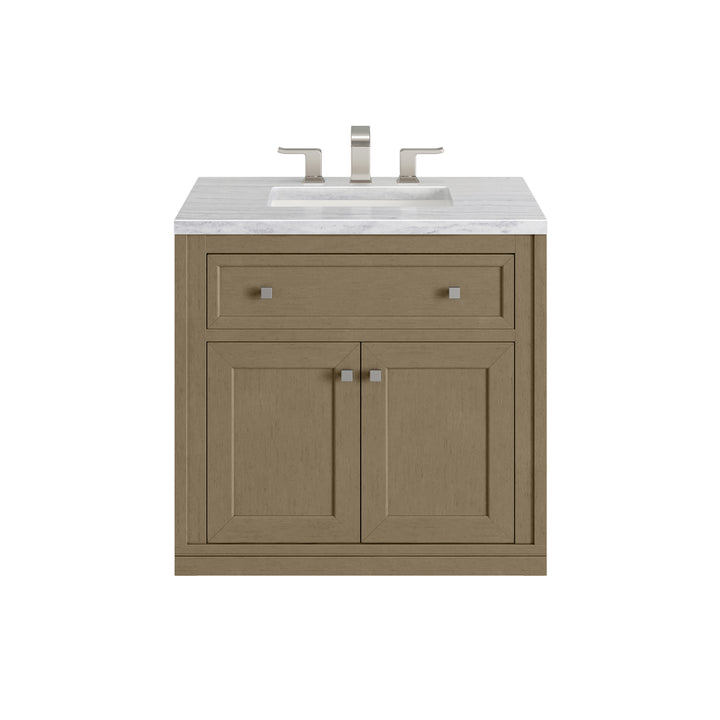 Chicago 30" Single Vanity, Walnut Whisper, w/ 3 CM Arctic Fall Solid Surface Top