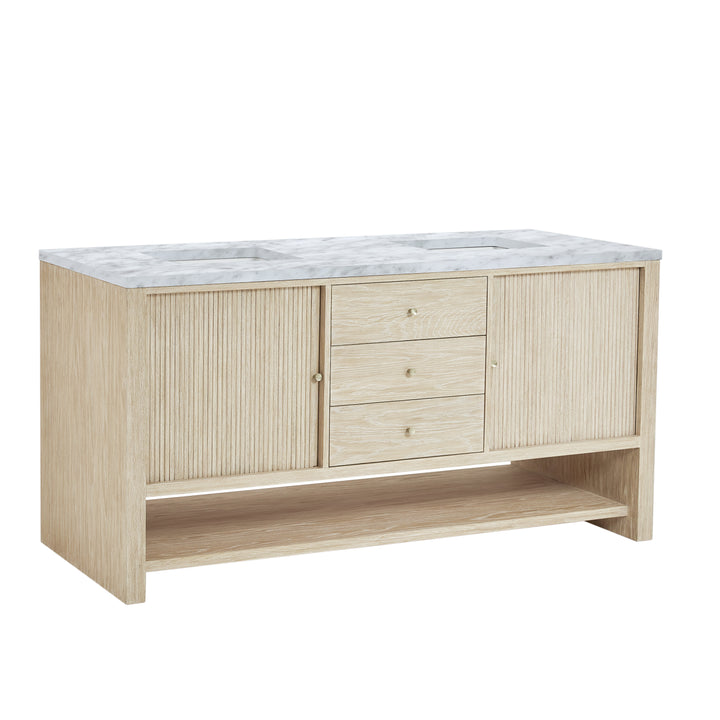 Marigot 72" Double Vanity, Sunwashed Oak w/ 3 CM Carrara White Marble Top