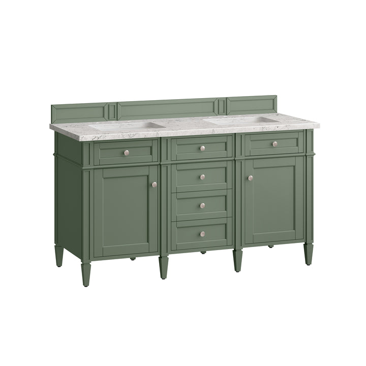 Brittany 60" Double Vanity, Smokey Celadon w/ 3 CM Eternal Jasmine Pearl Top w/FreePower Wireless Charger