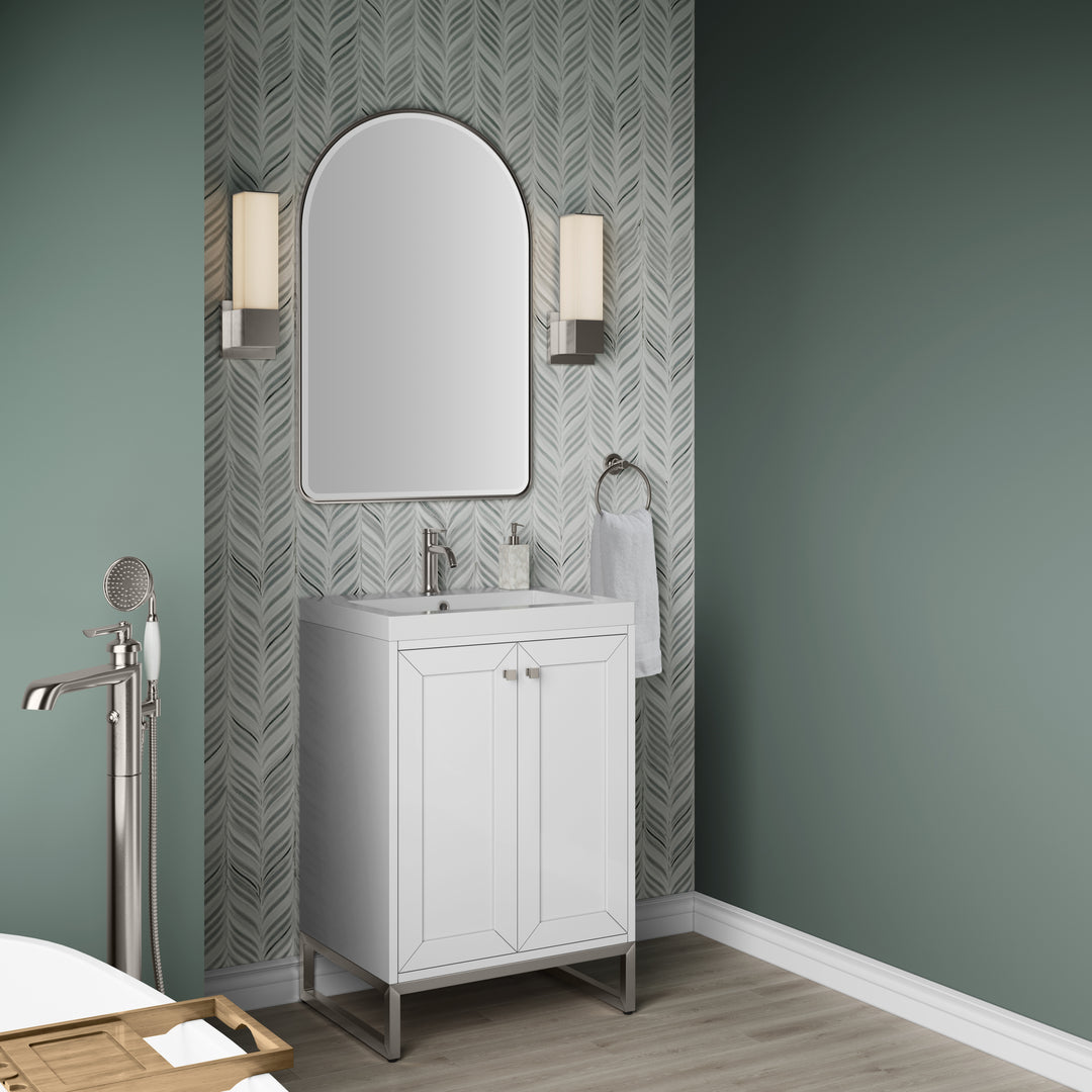 Chianti 24" Single Vanity, Glossy White, Brushed Nickel, w/ White Glossy Composite Stone Top