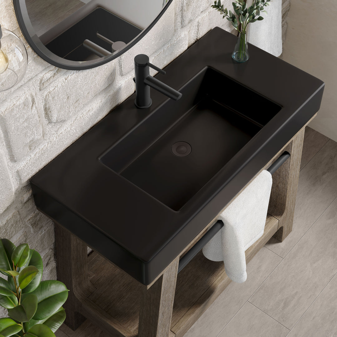 Auburn 36" Single Sink Console, Weathered Timber w/ Black Matte Mineral Composite Stone Top