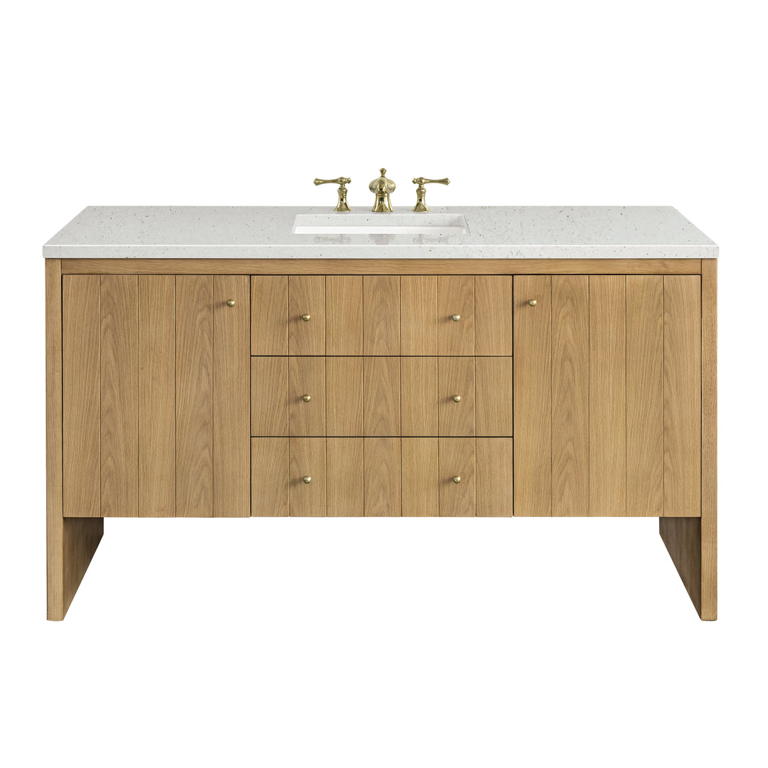 Hudson 60" Single Vanity, Light Natural Oak w/ 3 CM Lime Delight Top