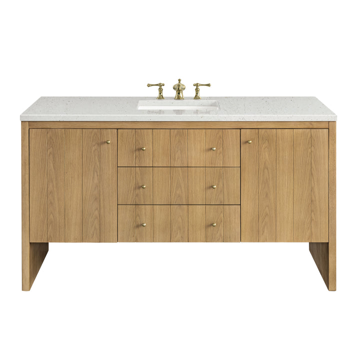 Hudson 60" Single Vanity, Light Natural Oak w/ 3 CM Lime Delight Top