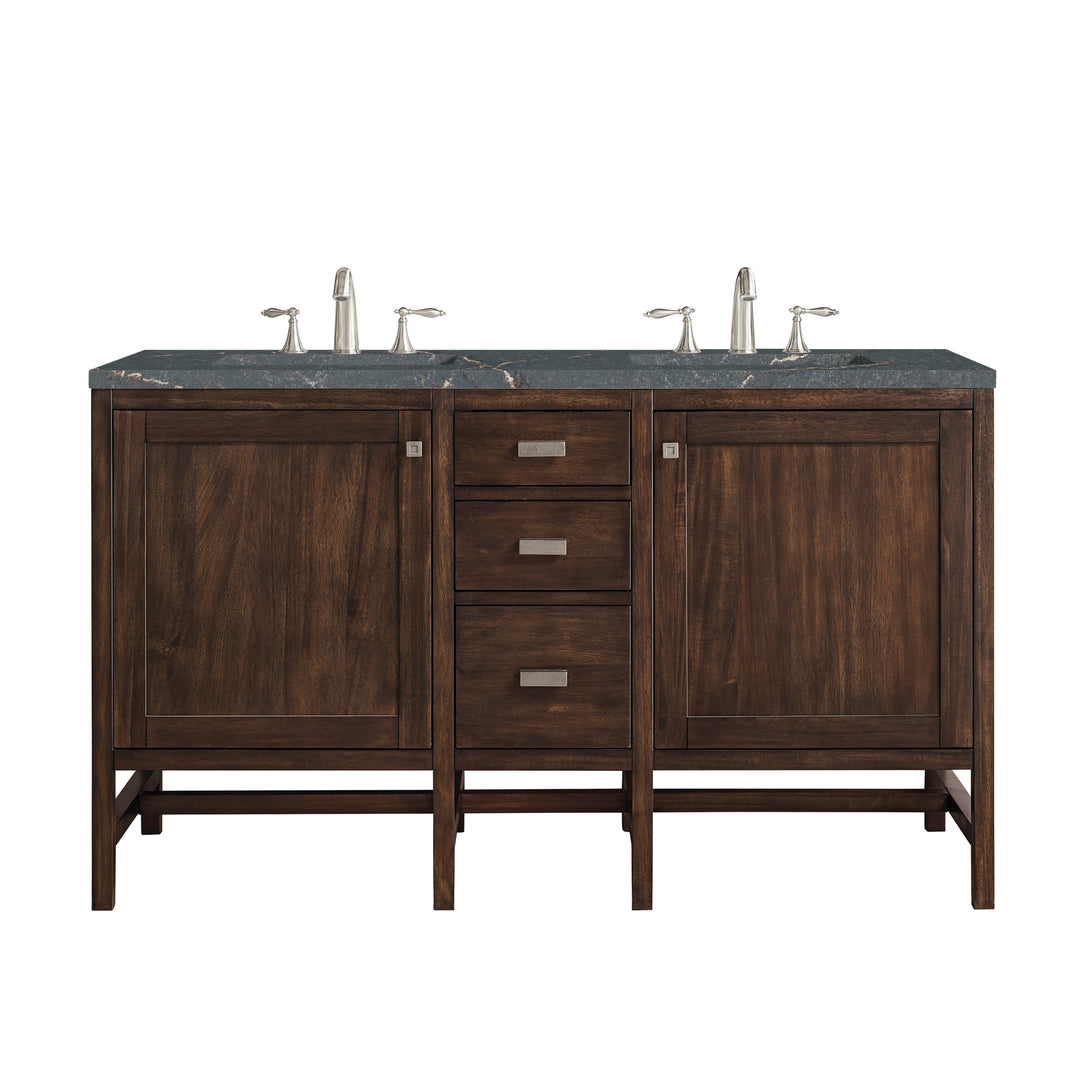 Addison 60" Double Vanity, Mid-Century Acacia w/ 3 CM Parisien Bleu Silestone Top