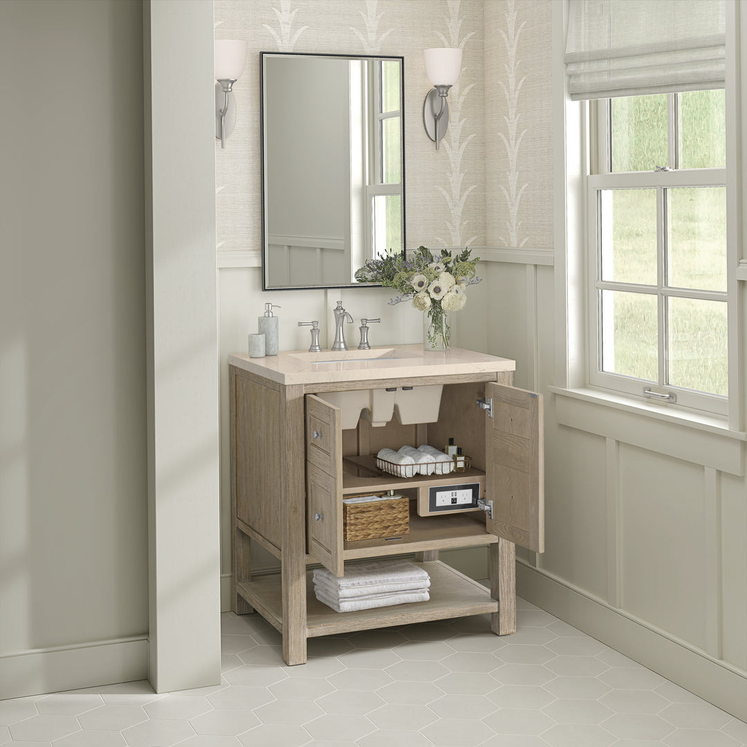 Breckenridge 30" Single Vanity, Whitewashed Oak w/ 3 CM Eternal Marfil Silestone Top