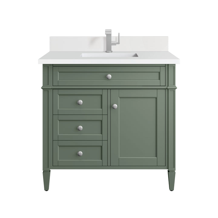 Brittany 36" Single Vanity, Smokey Celadon w/ Single Hole 3 CM White Zeus Top & Backsplash