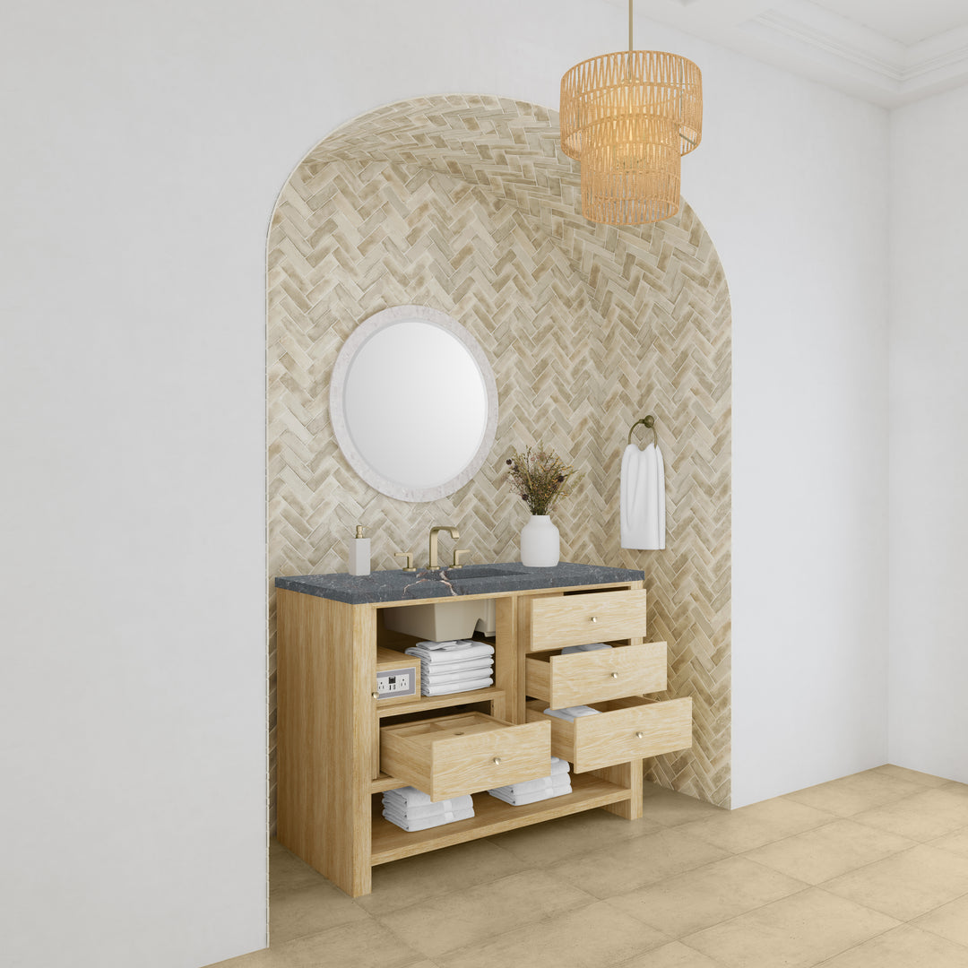 Marigot 48" Single Vanity, Sunwashed Oak w/ 3 CM Parisien Bleu Silestone Top