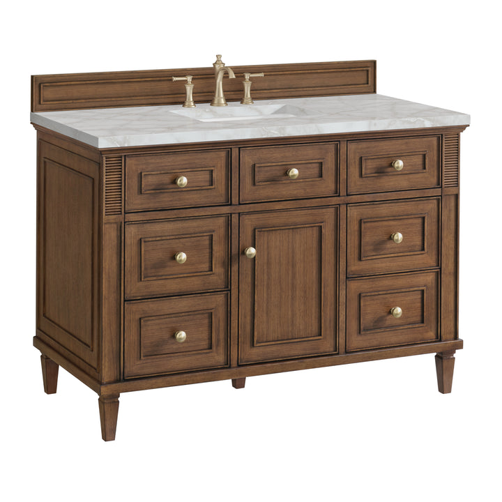 Lorelai 48" Single Vanity, Mid-Century Walnut w/ 3 CM Victorian Silver Silestone Top