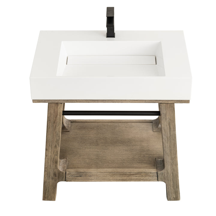 Auburn 31.5" Single Sink Console, Weathered Timber w/ Glossy White Mineral Composite Stone Top