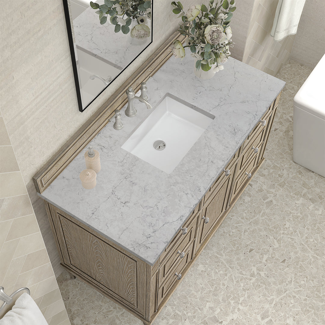 Lorelai 48" Single Vanity, Whitewashed Oak w/ 3 CM Eternal Jasmine Pearl Silestone Top