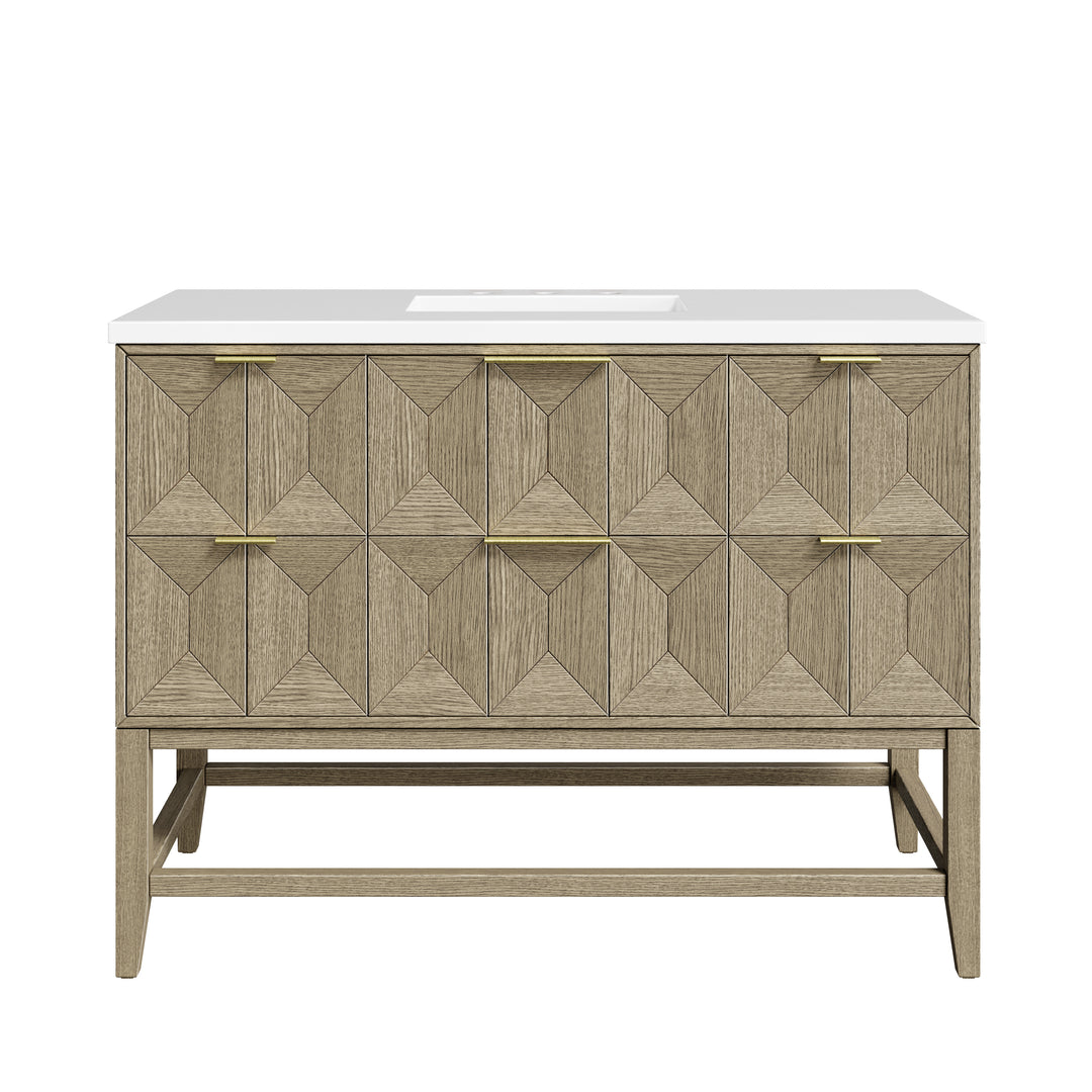 Emmeline 48" Single Vanity, Pebble Oak w/ 3 CM White Zeus Silestone Top