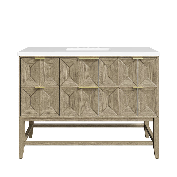 Emmeline 48" Single Vanity, Pebble Oak w/ 3 CM White Zeus Silestone Top