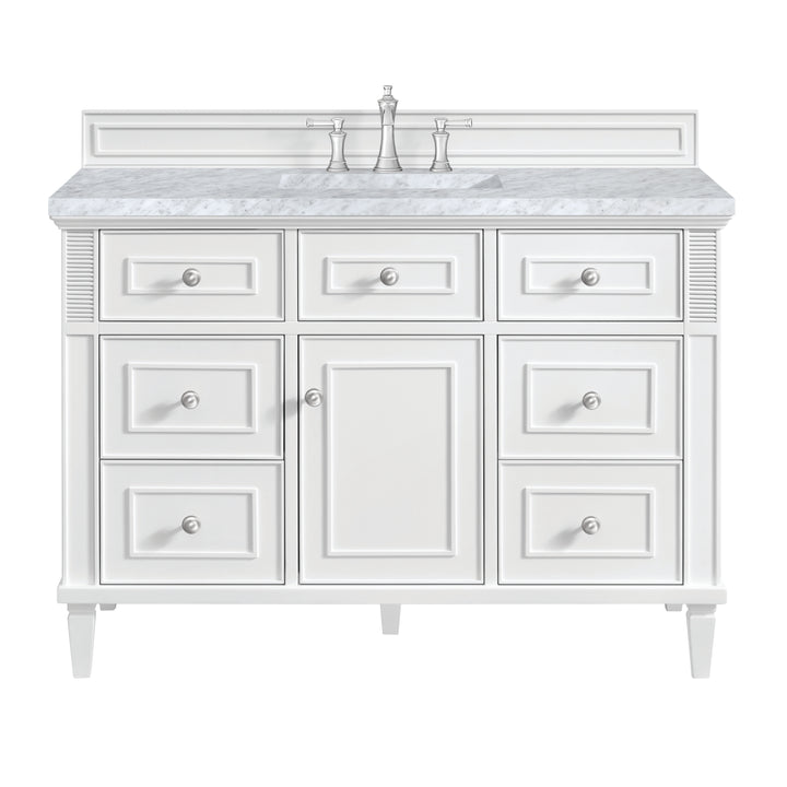 Lorelai 48" Single Vanity, Bright White w/ 3 CM Carrara White Marble Top