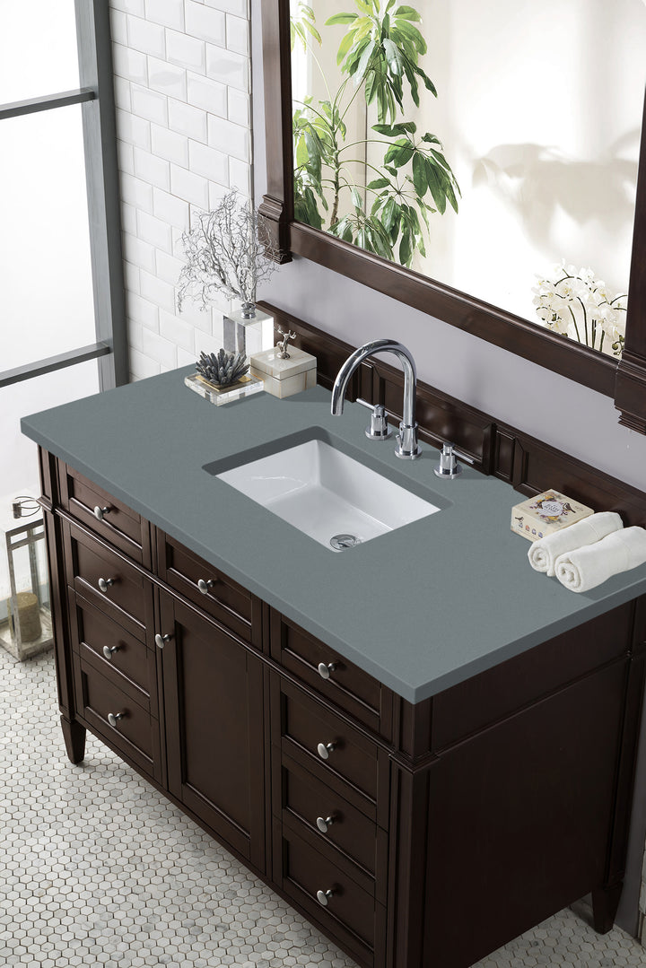 Brittany 48" Single Vanity, Burnished Mahogany w/ 3 CM Cala Blue Silestone Top